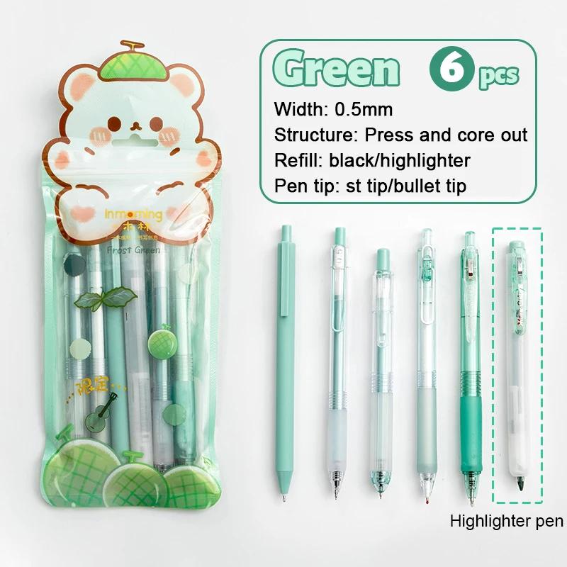 Набор из 6 гелевых ручек и ручек-маркеров, выдвижные, черные чернила, шариковая ручка 0,5 мм, школьные, студенческие, офисные канцелярские принадлежности