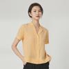 Women's Silk Crepe Short-Sleeve Shirt with Suit Collar - Elegant, Casual, Solid Color