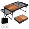 UPF Camping Table with Mesh Side Table Outdoor Table Wood Grain Lightweight Folding Table Compact Low Table Folding Mini Table Heat Resistant Bonfire