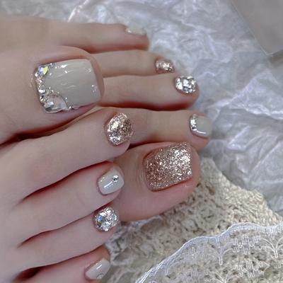 24 шт. серых накладных ногтей, квадратные накладные ногти с блестящим дизайном, глянцевые накладные ногти со стразами для женщин и девочек