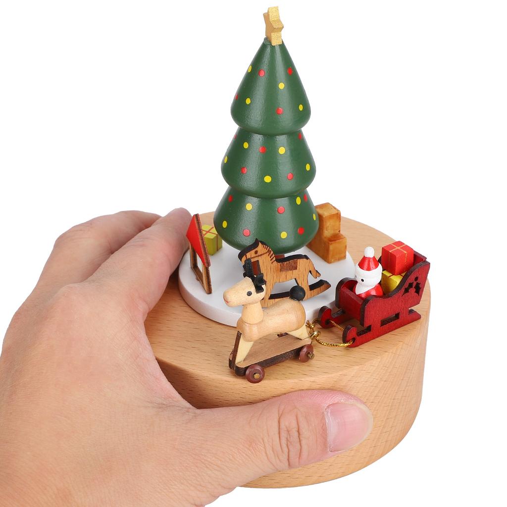Music Box Wooden Clockwork Christmas Decoration Ornaments Crafts Beech Holiday Gifts