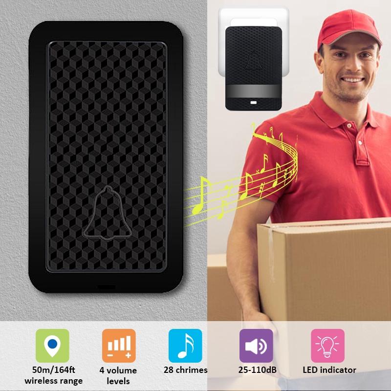 28 Chimes 3 Volumes Wireless Doorbell LED Flash Waterproof Door Bell For Sale