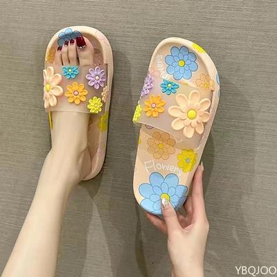 Женские тапочки Летние Подсолнух Новые На плоской подошве Ванные Комнатные Противоскользящие Уличные Пара Мягкая подошва Пляжные сандалии На плоской подошве