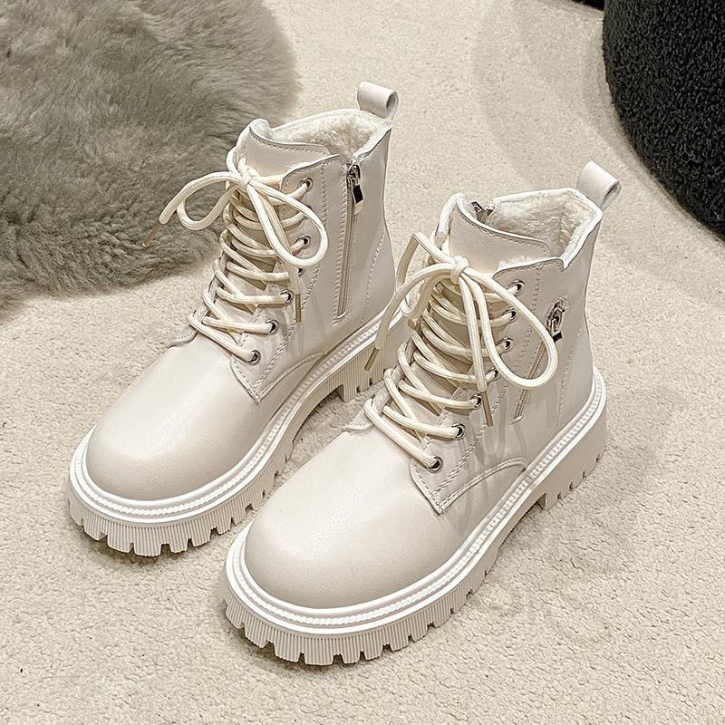 Зима 2024 Новые Уличные Женские Ботинки на Шнуровке Простые Однотонные Модные Женские Туфли Универсальные Короткие Модные Ботинки