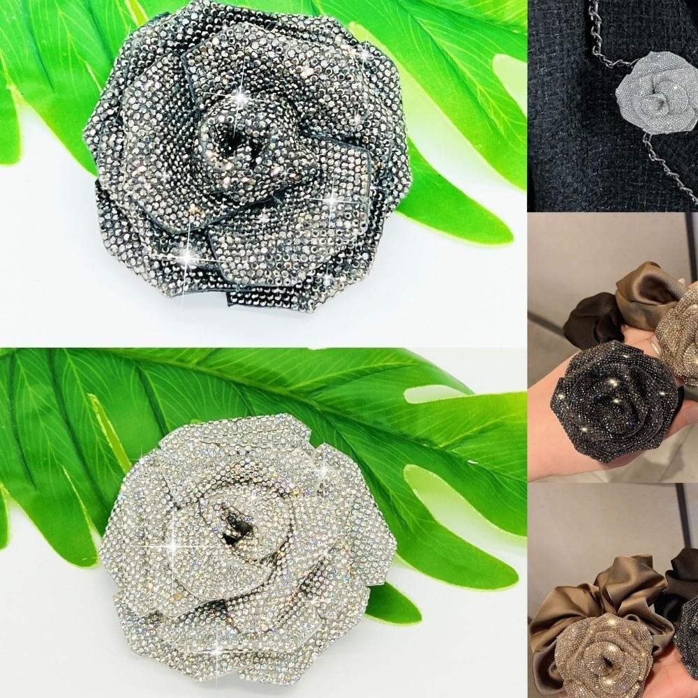 3D Rose Flower Brooch Fabrics Sparkling Rose Brooch Fabrics New Sew-On Applique Sewing Supplies