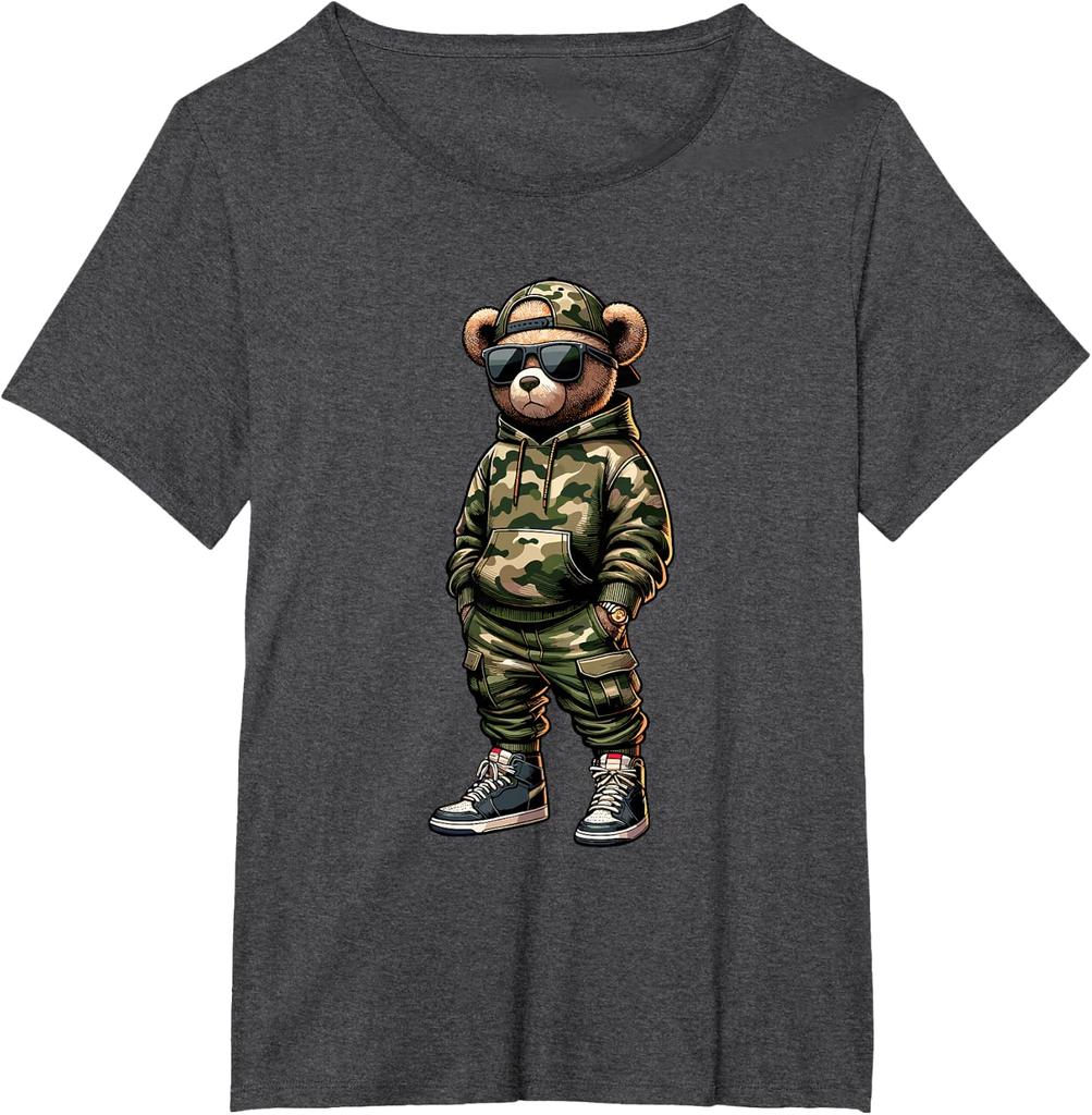 Camouflage Hiphop Teddy Bear Cool Rap Singer Streetwear Pattern Tshirt