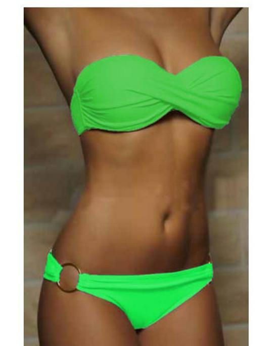 Модный европейский и американский сексуальный раздельный однотонный бикини с акцентом на двойное кольцо