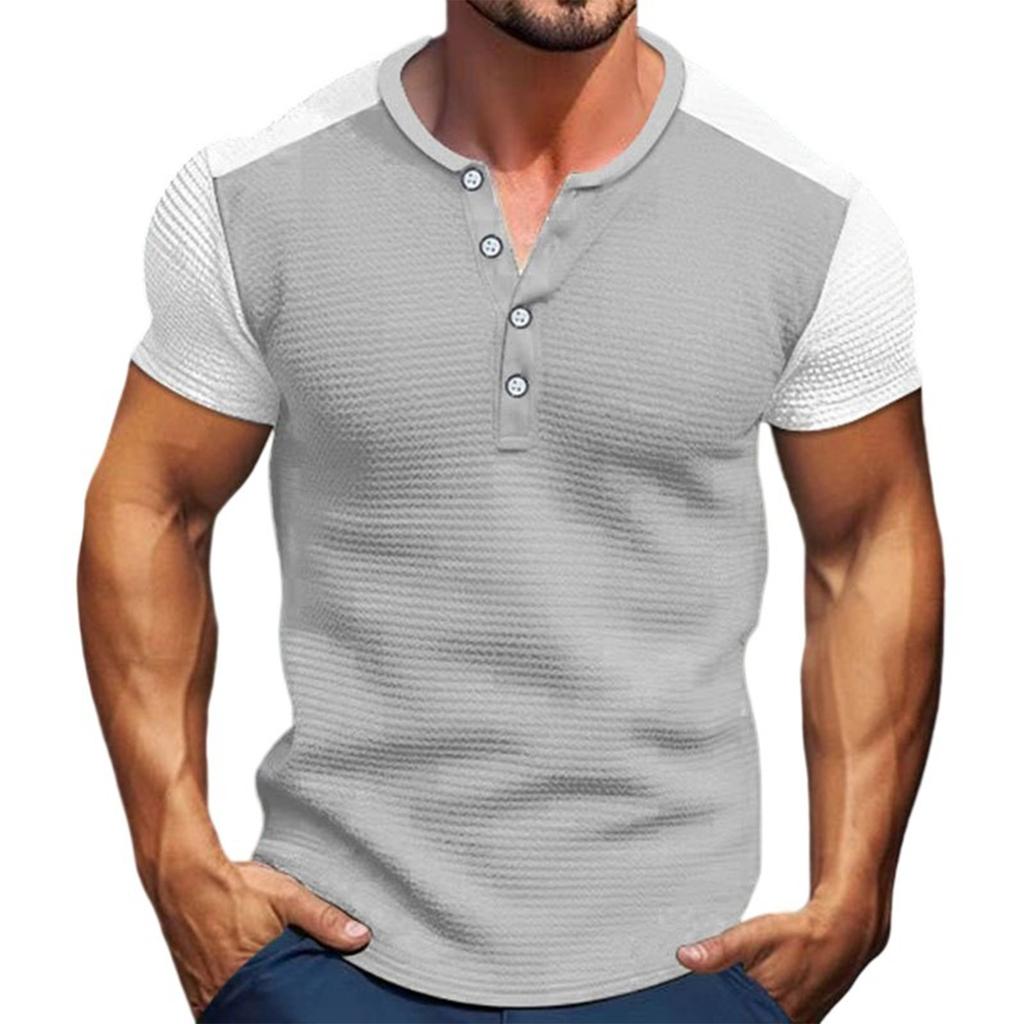 Мужская однотонная классическая рубашка с короткими рукавами в спортивном стиле