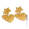 Золотистый Цвет Нержавеющая Сталь Молоток Металлическая Звезда Сердце Любовь Подвесные Серьги для Всех Случаев Позолоченное 18K PVD Шарм Ювелирное Изделие Подарок