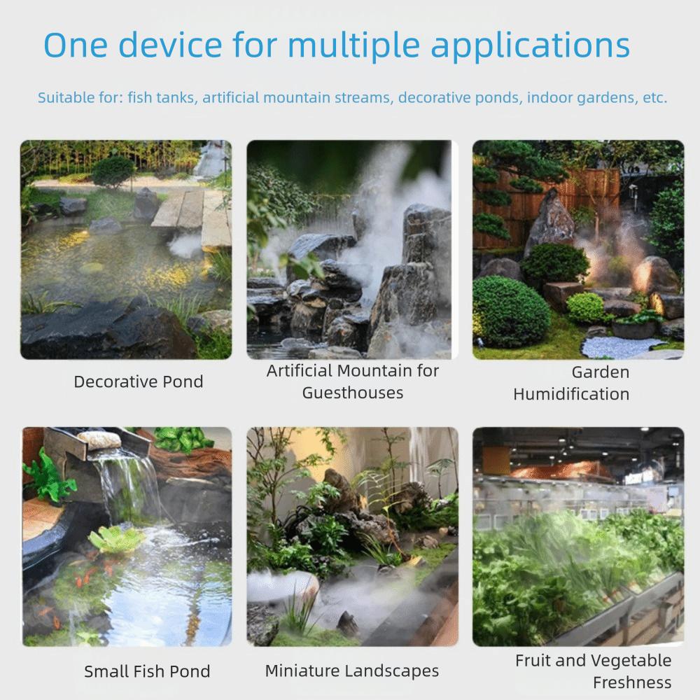 Цветной свет Ландшафтный генератор тумана Ультразвуковая распылительная головка Небулайзер Ультразвуковой туманообразователь Декор для пруда для ландшафтного дизайна в помещении