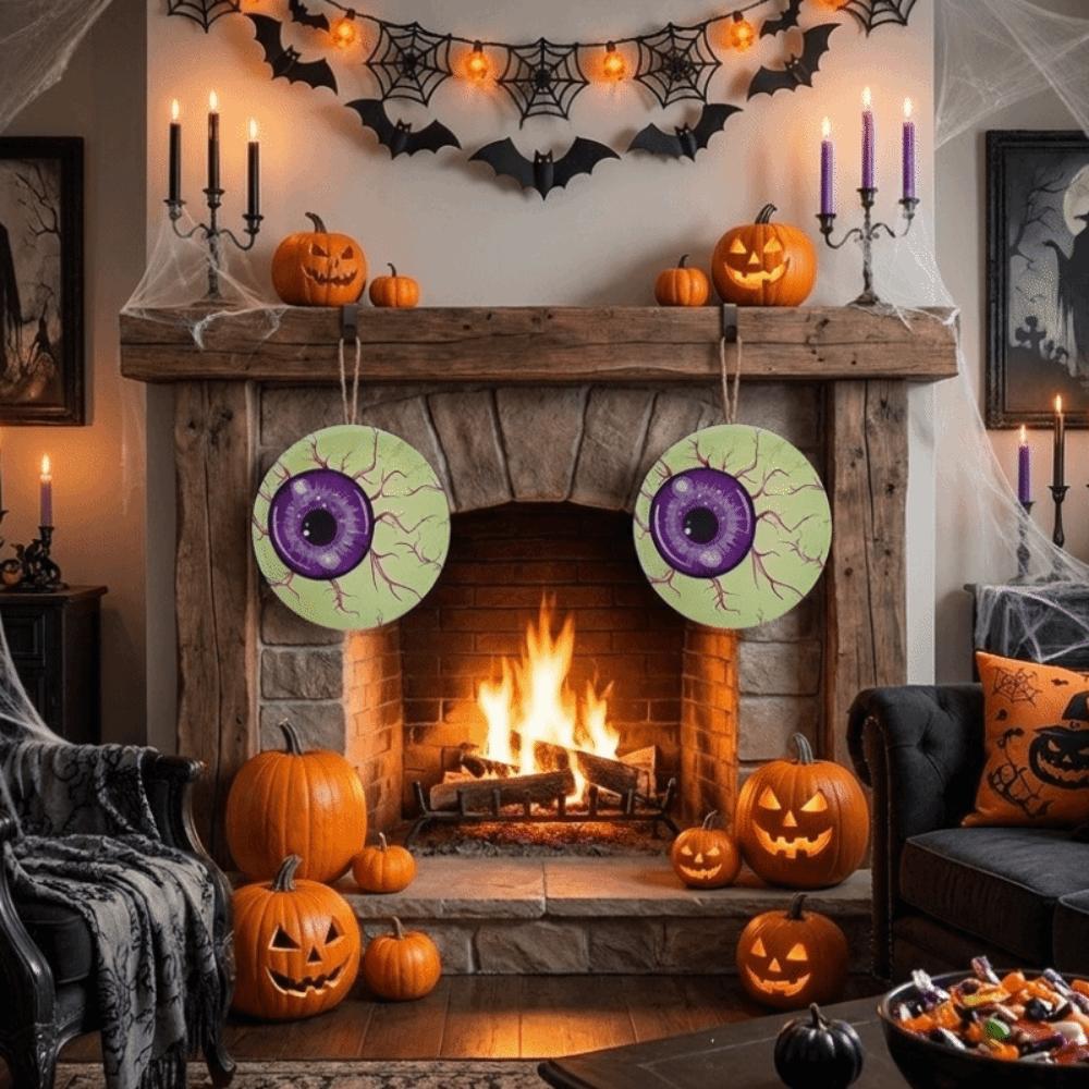 Creative Halloween Luminous Eyeball Ornament Round Wooden Cat Eyes Pendant Scene Props