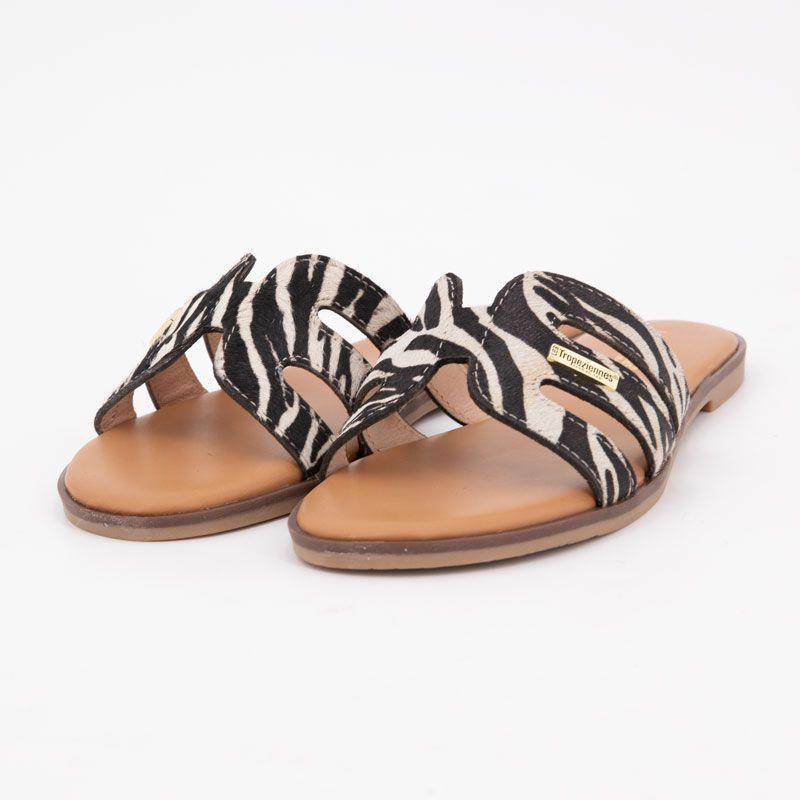 Women's Zebra Print Leather Mules HAMIGAPO LES TROPEZIENNES PAR M.BELARBI