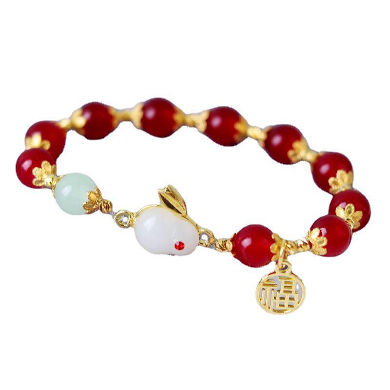Браслет «Нефритовый кролик» 2025 г.: Бисерный аксессуар «Год Кролика» для женщин, девочек и мальчиков