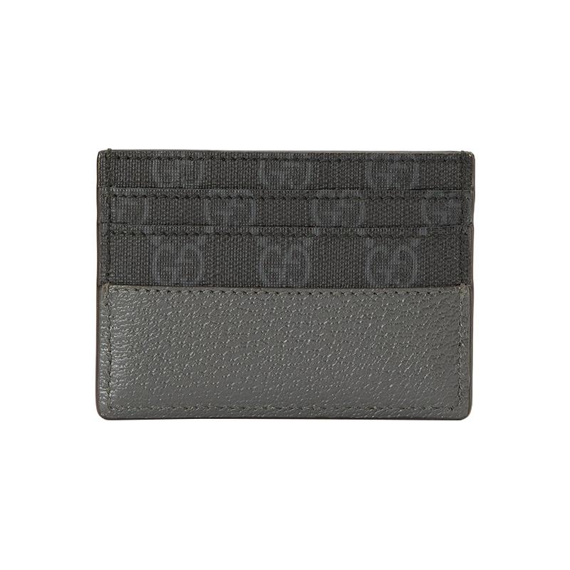 Gucci Держатель для карт GG Supreme из канвы с полым переплетающимся двойным G и кожаной окантовкой, мужской, черный и серый