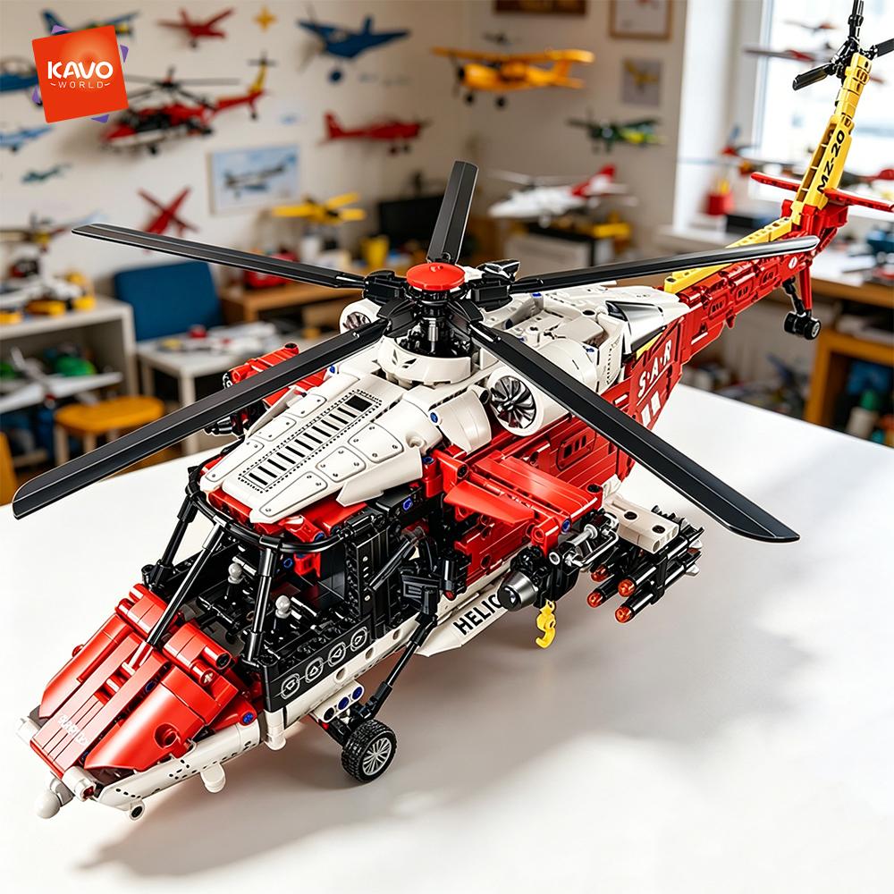 1528PCS High Simulation Coast Rescue Helicopter Building Bricks DIY Puzzle Aircraft Model Birthday Gifts for Children