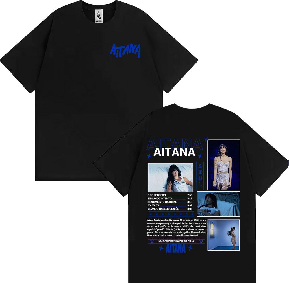 Певица Aitana Cuarto Azul Альбом Тур Обложка Футболки Унисекс Модный Тренд Уличная Мода Футболка Женская Летняя С Круглым Вырезом Хлопковые Футболки