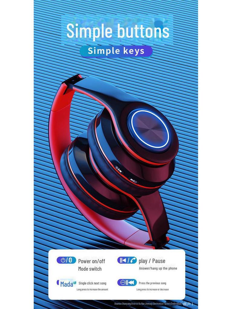 Горячая распродажа B39 светящаяся беспроводная гарнитура Bluetooth с креплением на голову - мощный бас, складная, со слотом для карты