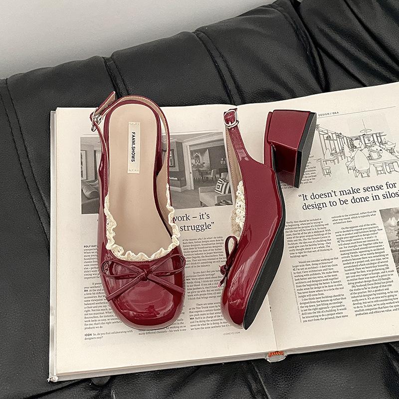 Летние Женские Сандалии Кружево Толстый Каблук Модные Бант-бабочка Женские Закрытый Носок Платье Тонкие Ремешки Бант Мэри Джейн Балетные Сандалии