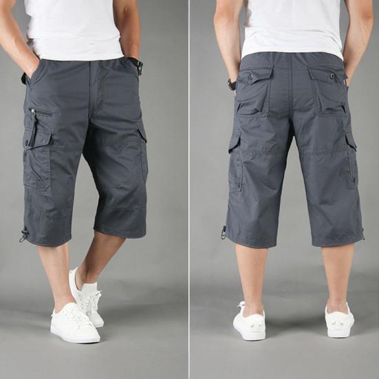 Мужские брюки длиной до икр, свободные брюки-карго с затягивающимся шнурком, летние повседневные спортивные брюки с несколькими карманами на молнии для повседневной носки, для спорта и улицы