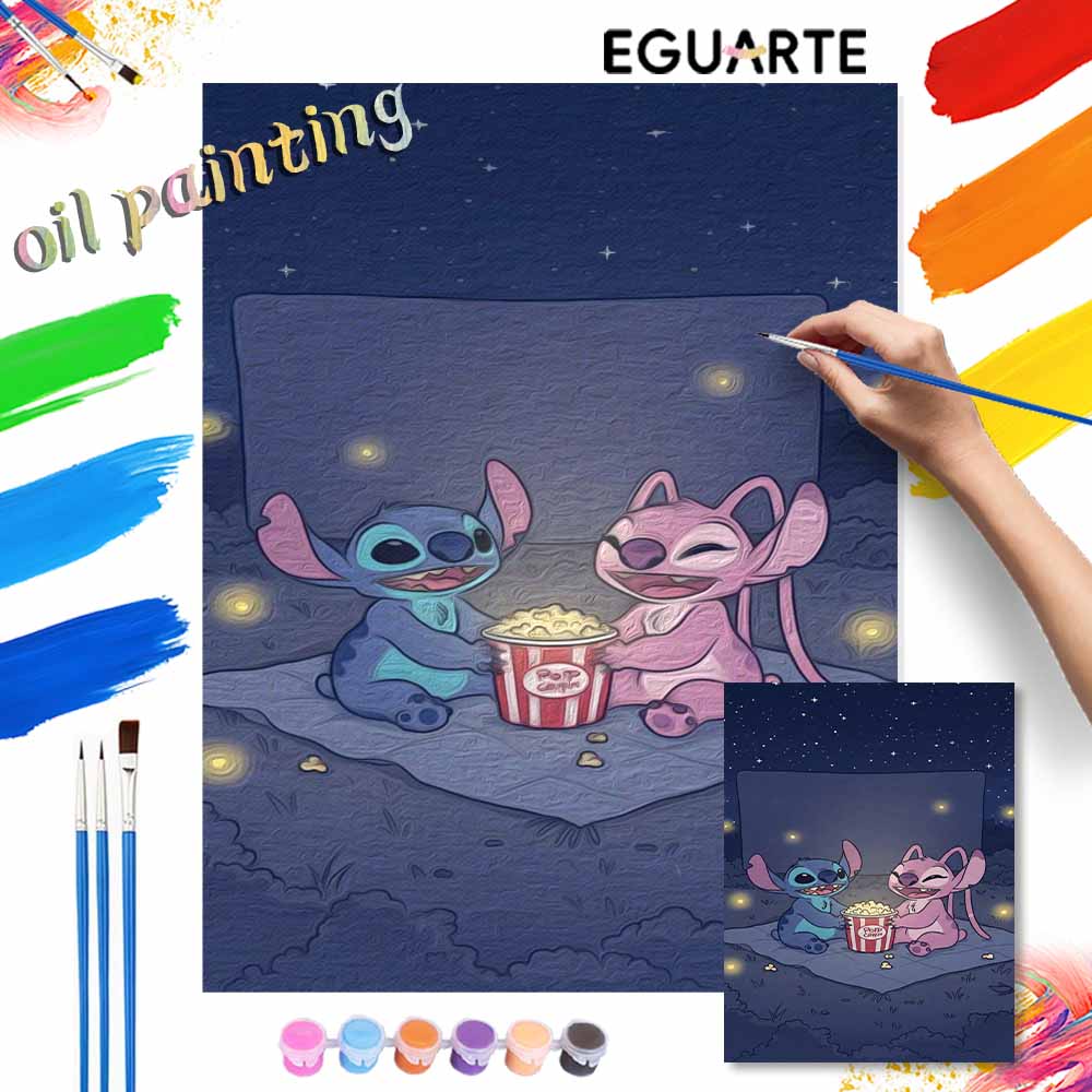 Disney Стич и Ангел едят попкорн, картина маслом, набор для творчества, ручная работа, DIY, подарок, декор для дома