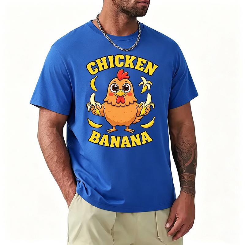 Funny Chicken Banana Print T Shirt Internet Meme Cartoon Chicken Banana with Music Note Short Sleeve Tee Shirts Clothing