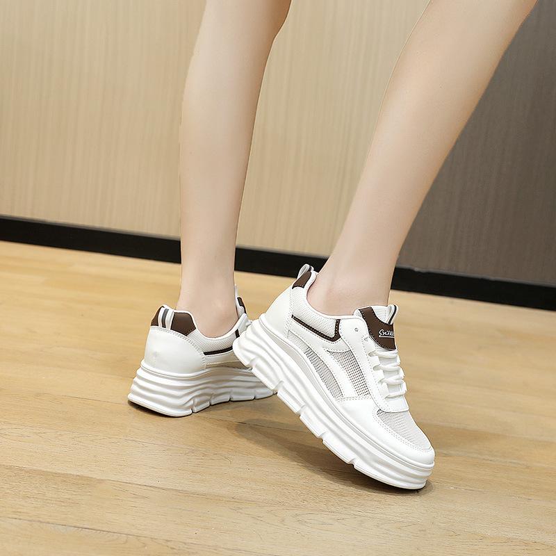 W3603 Hidden Heel White Shoes Women's Mesh Breathable 7cm Summer Platform Sneakers Casual Shoes Women's Sports Shoes Mesh