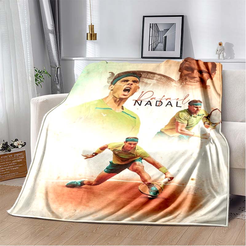 Rafael Nadal Tennis Star Portrait Flannel Throw Blanket, Red Clay Court Print Blanket for Couch Bedroom
