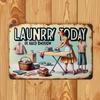Винтажная металлическая табличка для прачечной LAUNDRY Сегодня или Завтра Настенное искусство для ретро-декора дома Прочная железная табличка Легко повесить Идеа