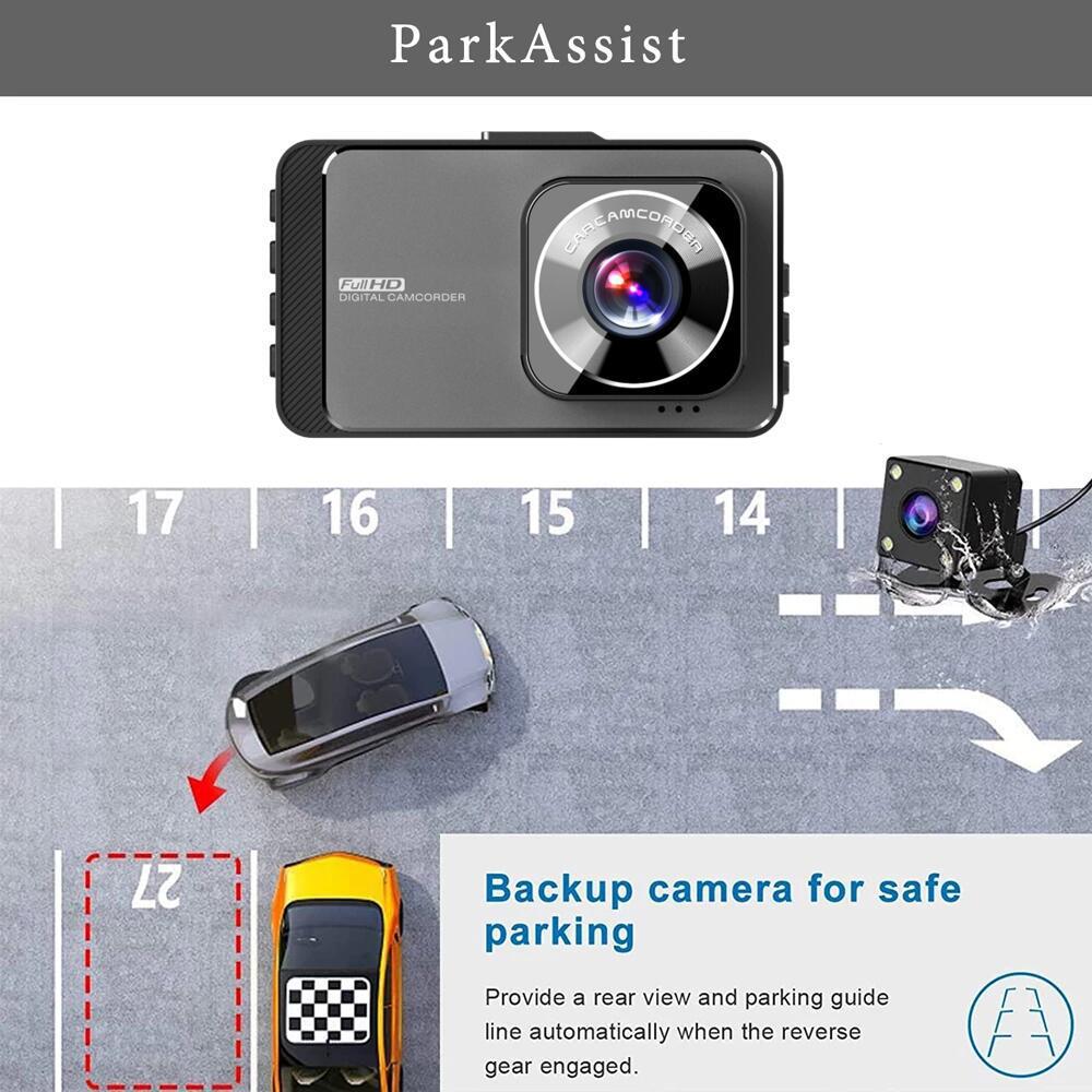 Dual Lens Dash Cam with Night Vision, 3" HD 1080P, WiFi, and Front & Rear Recording