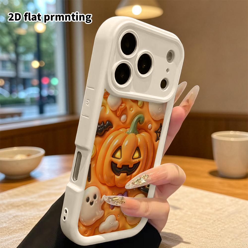 Phone case: 2D flat design, suitable for iPhone 18 17 16 15 14 13 Pro protective case, pumpkin ghost, perfect Christmas and Halloween holiday gift