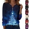 Women's T Shirt Tee Christmas Print Button Long Sleeve Daily Weekend Fashion Basic V- Neck Regular Top