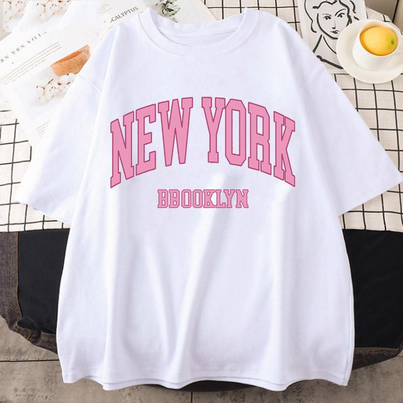 Футболка New York Brooklyn Pink City Letter женская уличная дышащая футболка с коротким рукавом Harajuku Cool, повседневная летняя футболка