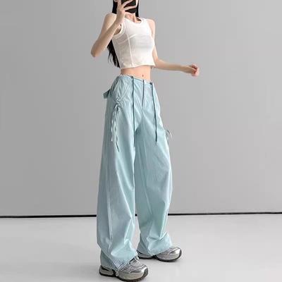 Женские летние брюки-карго быстросохнущие мятно-зеленые - Комплект для джазовых танцев с высокой посадкой | Спортивные парашютные брюки для хайкинга