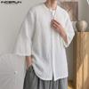 Oversized Men 3/4 Sleeve Semi-Sheer Tassel Casual Loose Texture Shirts