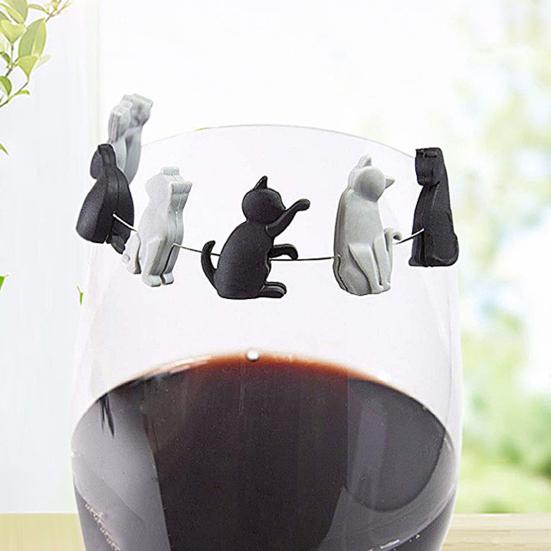 6Pcs Tea Bag Clips Food Grade Heat-Resistant Reusable Silicone Cartoon Cat-Shaped Tea Bag Holders Drink Markers