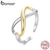 BAMOER 925 Sterling Silver Two-Tone Infinite Love Adjustable Ring, Gold Plated Cute Rings Dainty Chic Jewelry Gift