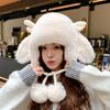 Милая плюшевая шапка женская зимняя для защиты от холода на улице, теплая защита ушей, рожки, подчеркивающие лицо, маленькая шапка-пуловер