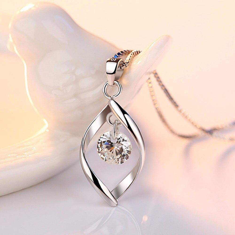 New 925 Sterling Silver Women Necklaces Fashion Drop Shape Pendant High Quality Zircon Clavicle Chain Jewelry Length 45CM