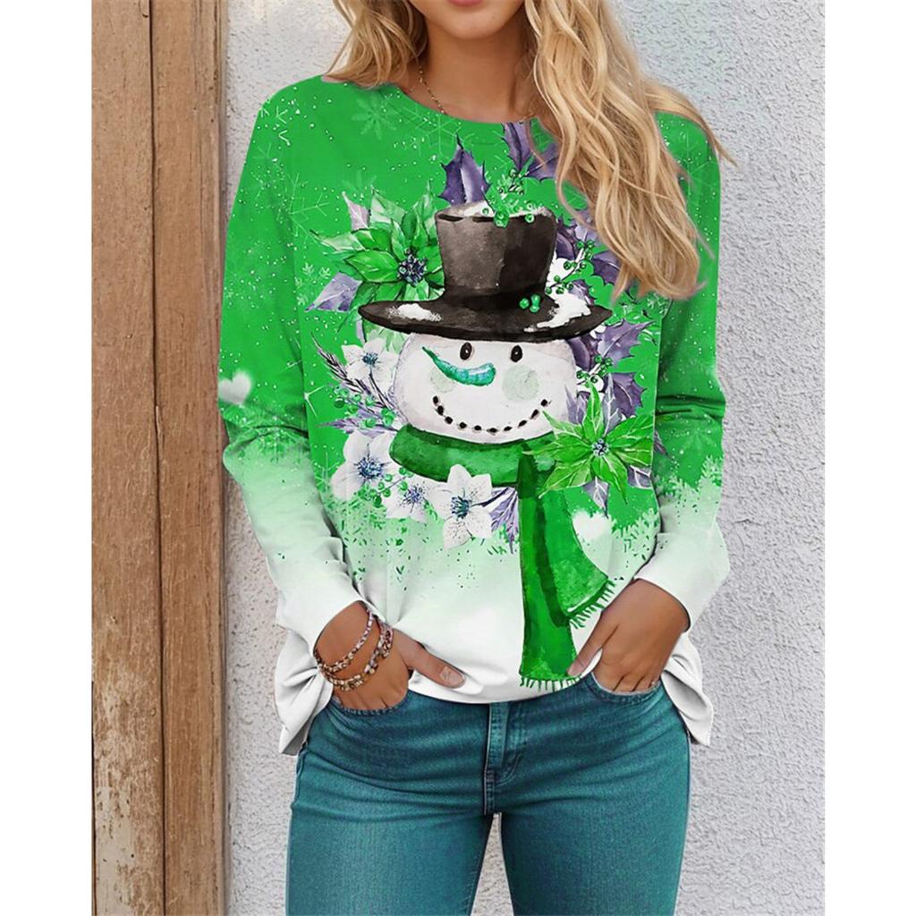 Рождественский узор снеговика женские модные футболки осень-зима с длинным рукавом 3D-принт уличный тай-дай рождественские топы 3XL большой размер