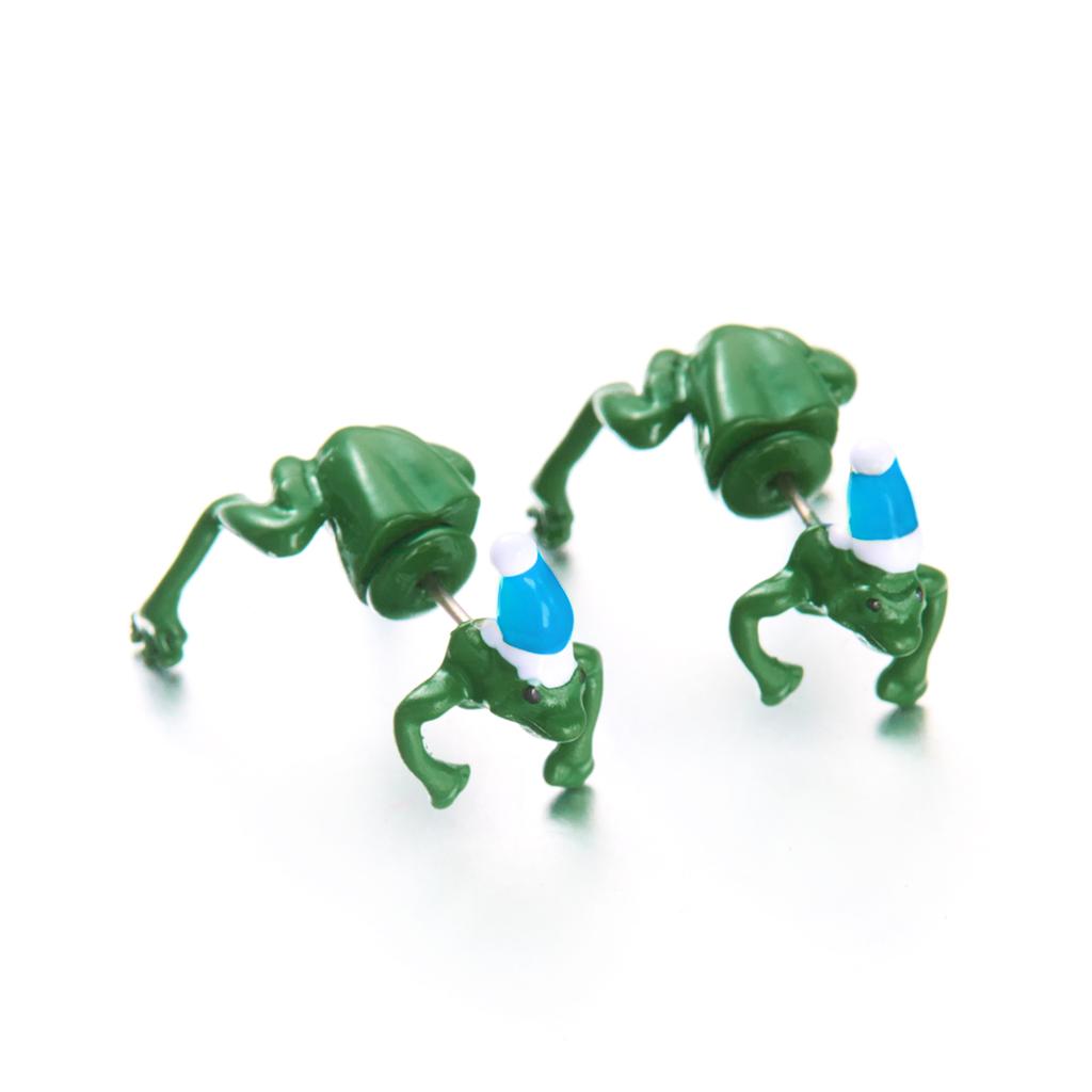 Забавные Милые Зеленые Лягушки Жабы Животные Серьги-гвоздики Для Женщин Мужчин Лягушка Носит Шапку Санты Пирсинг Серьги Рождественская Вечеринка Ювелирные Изделия