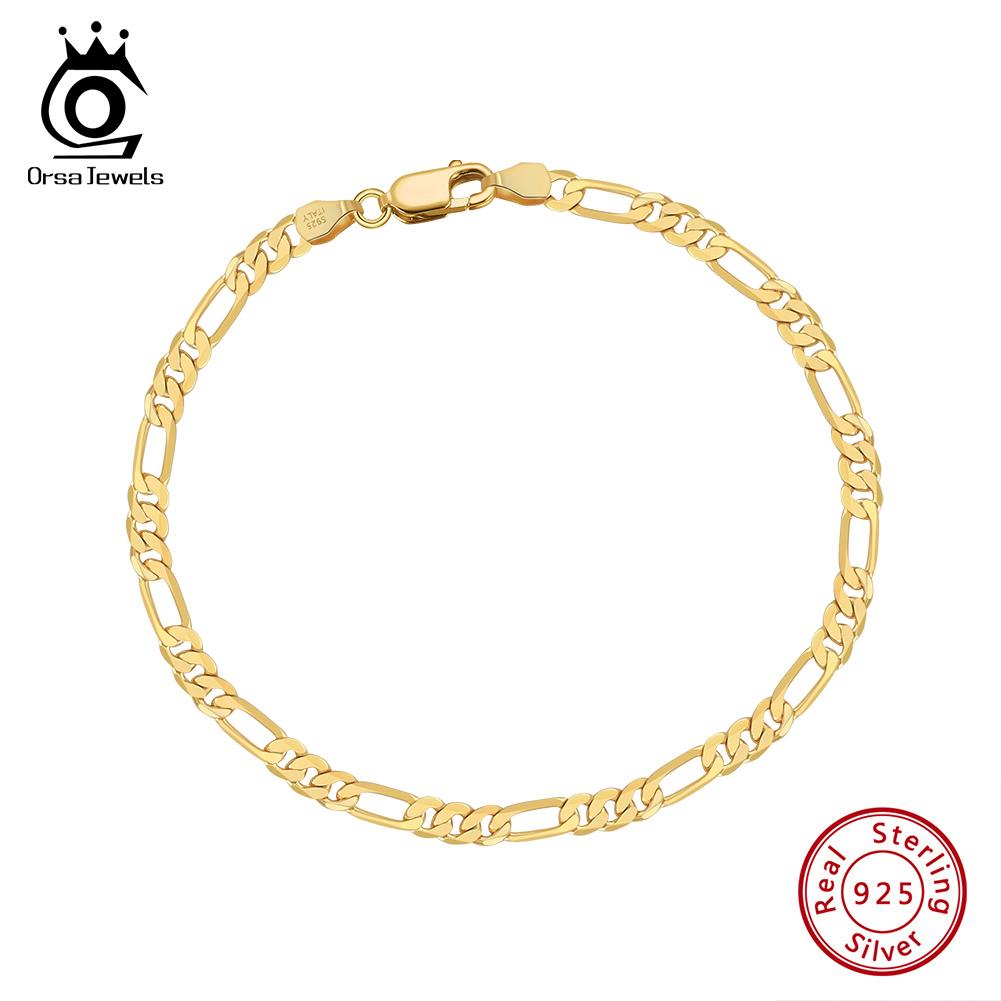 ORSA JEWELS 100% Серебро 925 Пробы Итальянский 3,3 мм Алмазная огранка Цепь Фигаро Браслет для Женщин Ручная работа Вечерние Украшения SB66