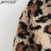 BITCED Женское осеннее модное пальто оверсайз из стриженой овчины с леопардовым принтом на пуговицах