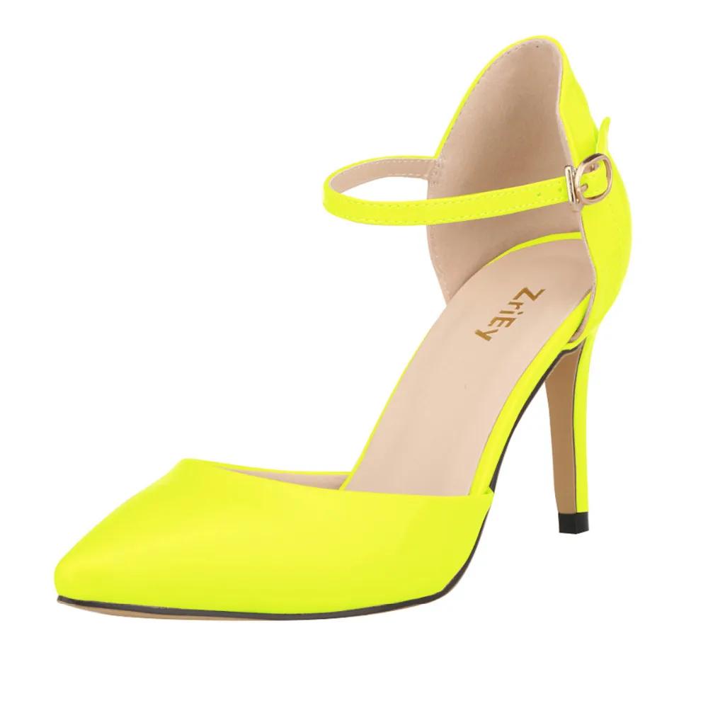 Новые женские туфли-лодочки с острым носком, лакированная кожа, высокие каблуки, сексуальные босоножки с ремешком на щиколотке, женские туфли для вечеринки и свадьбы, Femininos 952-7PA