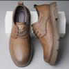 Men's Black Leather Thick-Soled Derby Shoes: Casual, Wedding, and Workwear Martin Boots.
