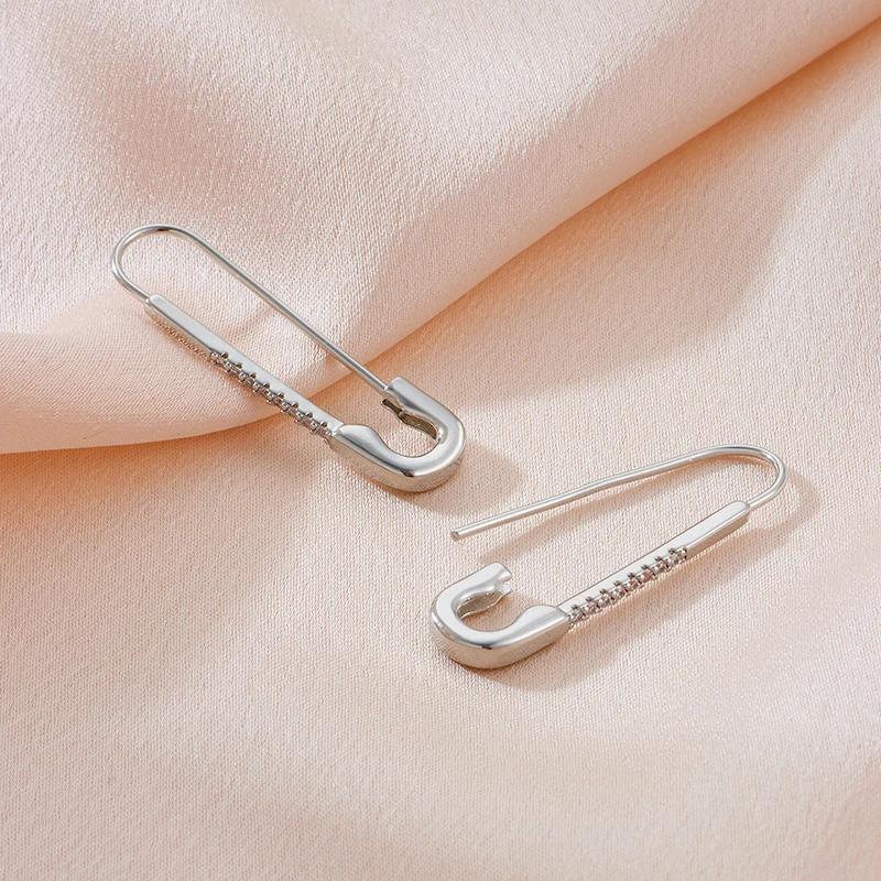Silver Color Micro Inlay Zircon Pin Piercing Dangle Earrings for Women Modern Style Personality Party Jewelry