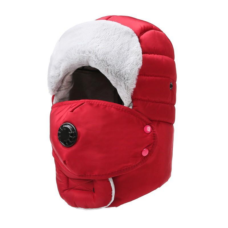Womens Winter Warm Fleece-lined Hat With Face Cover Windproof Skiing Cycling Cap Adjustable Fit