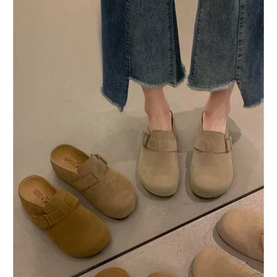 Туфли на толстой подошве Весенние полушлепанцы с защитой пальцев Женская обувь, увеличивающая рост Универсальная обувь