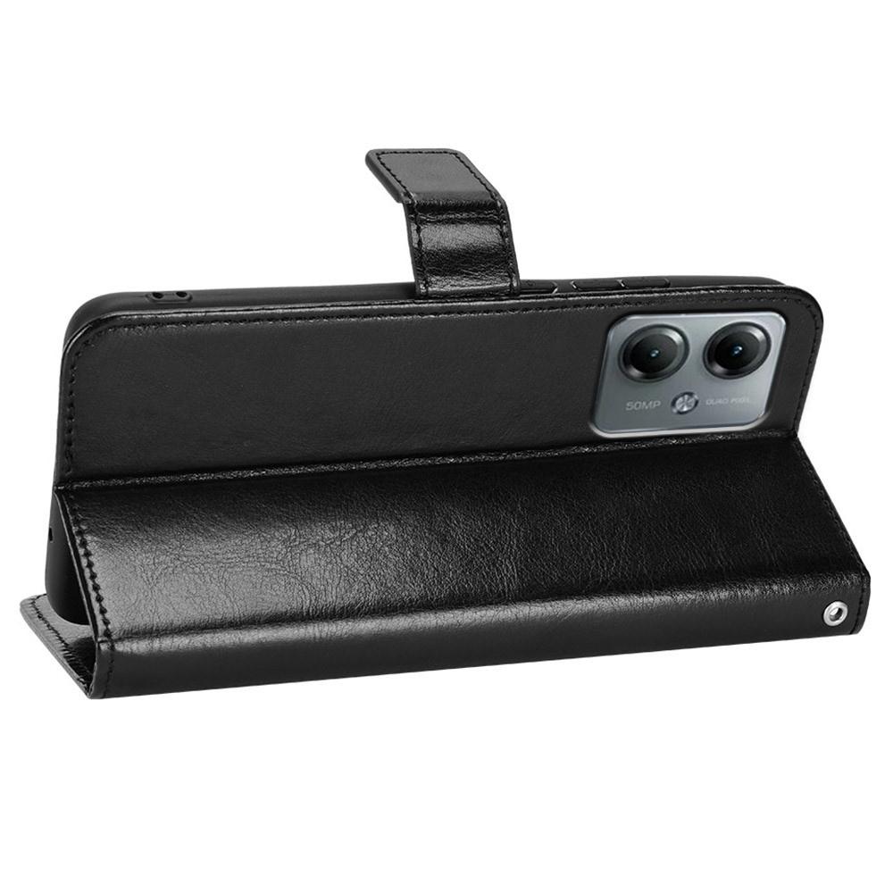 Crazy Horse Wallet Flip Case for Motorola Moto G14, Black