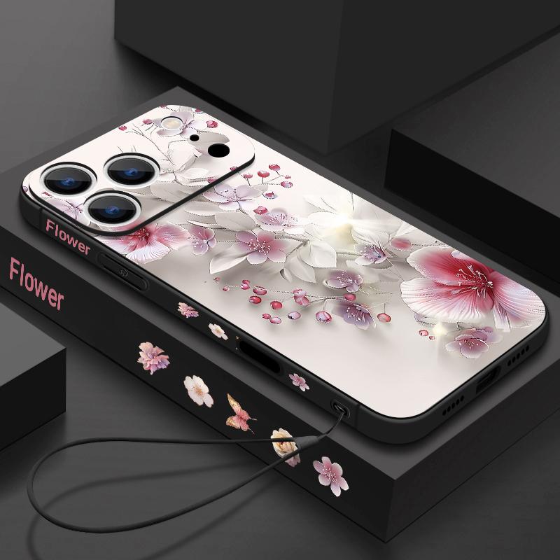 Чехол-шнурок с розово-белым цветочным узором для iPhone 17 Pro Max, мягкий силиконовый чехол для iPhone 16 Pro Max, чехол для iPhone 15 14 13 12 11 16E Air