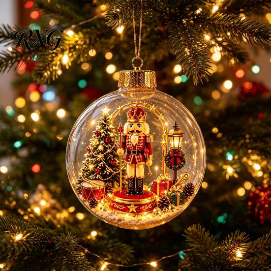 Battery Operated Christmas Ornaments Lighted Clear Ball Ornaments, Cute Santa Claus/Tree/Snowman/Angel Figure Inside Seasonal Gift with Warm Light The